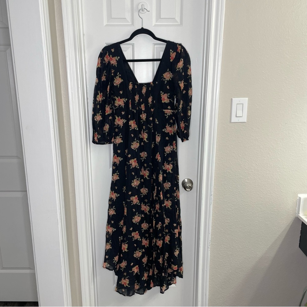 Free People Sea Glass Floral Cottagecore Prairie Bohemian Floral Midi Dress - Picture 12 of 13